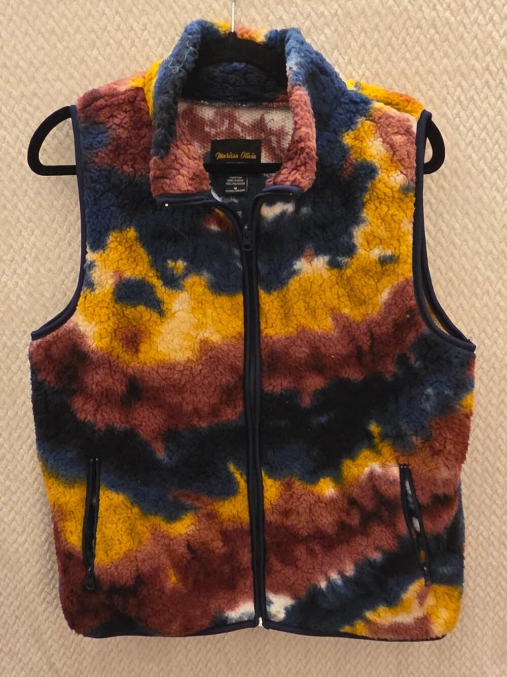 Women's Marissa Olivia New York Tie-Dye Fleece Zip Up Collared Vest SZ M